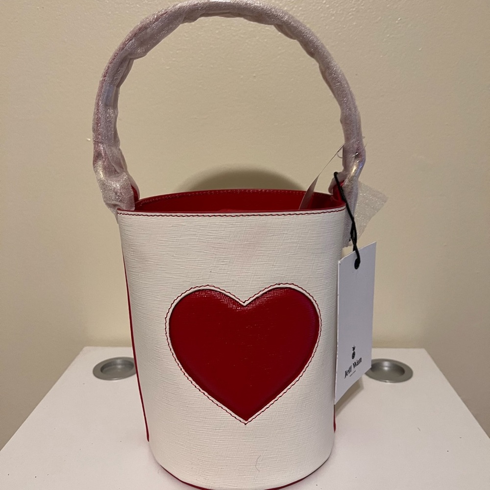 Jeff Wan Red Bazar Heart Graphic Leather Bucket Bag